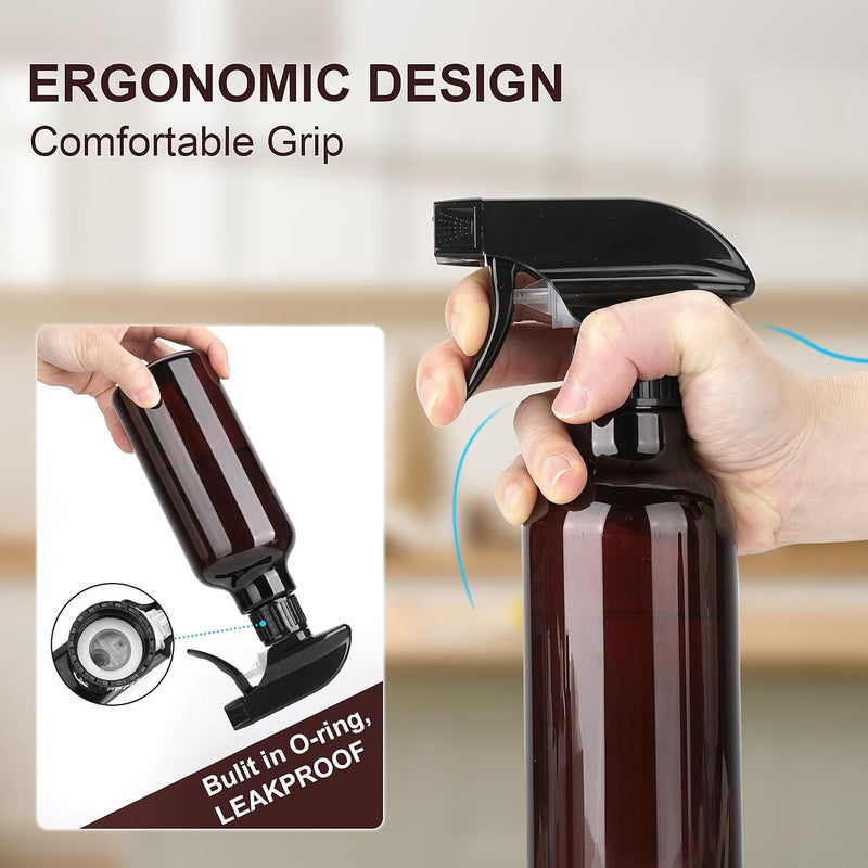 Hethyo Spray Bottles Plastic Spray Bottle for Hair Mist/Stream Heavy Duty Empty Spray Bottles for Cleaning Solutions, Plants, Cooking (16.9oz-Brown+nozzle) - Image 4